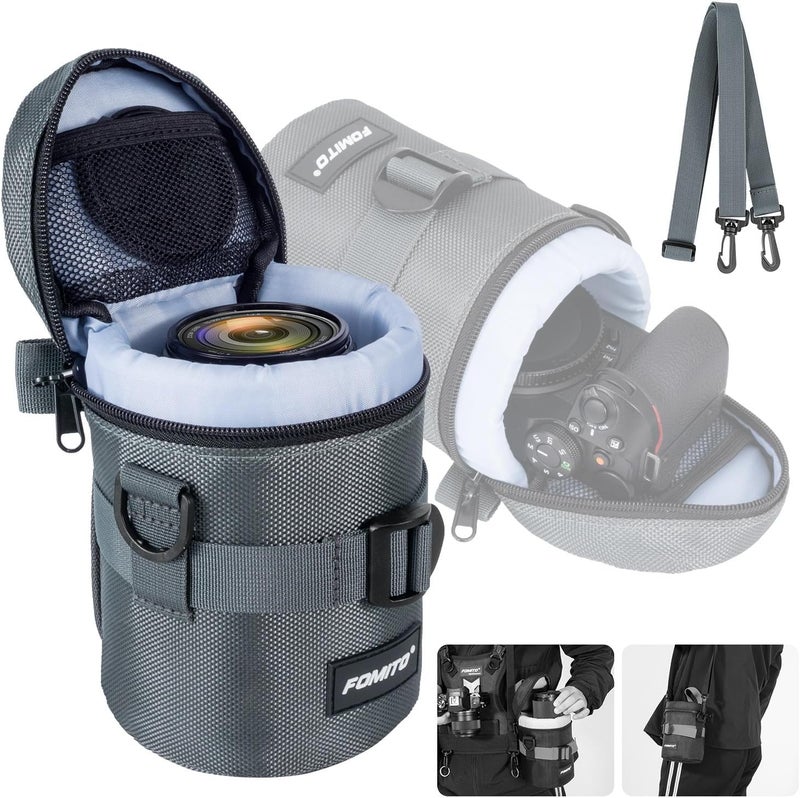 FOMITO Camera Lens Case Pouch Bag for Canon EF-S 17-55mm/17-85mm,EF 35mm f2, Nikon AF-S 18-200mm/18-105mm/18-300mm, Fujifilm XF 56mm f1.2 R & More Lens Below 3.94" x 6.1"(D x L) - Grey M size - Image 1